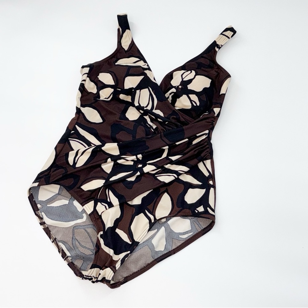 Miraclesuit Brown and Cream Botanical One Piece Swimsuit